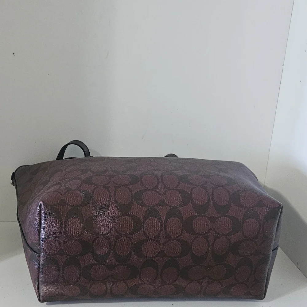 Coach Signature Coated Canvas Brown /Burgundy Leather tote bag - Picture 7 of 13